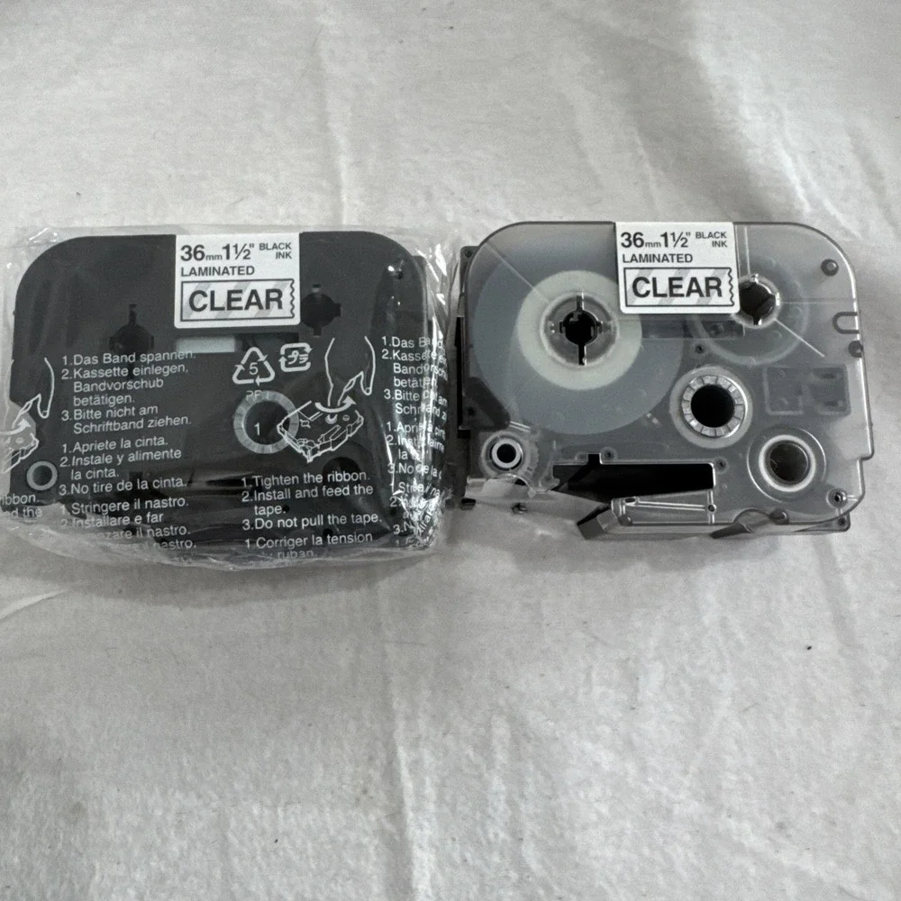 2 Genuine Brother P-touch TZ-161, Black Ink on Clear Label Tape 1.5